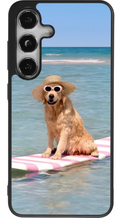 Coque Samsung Galaxy S25 - Silicone rigide noir Summer Dog on Paddle