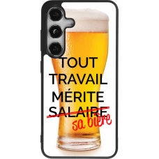 Coque Samsung Galaxy S25 - Silicone rigide noir Tout travail mérite sa bière