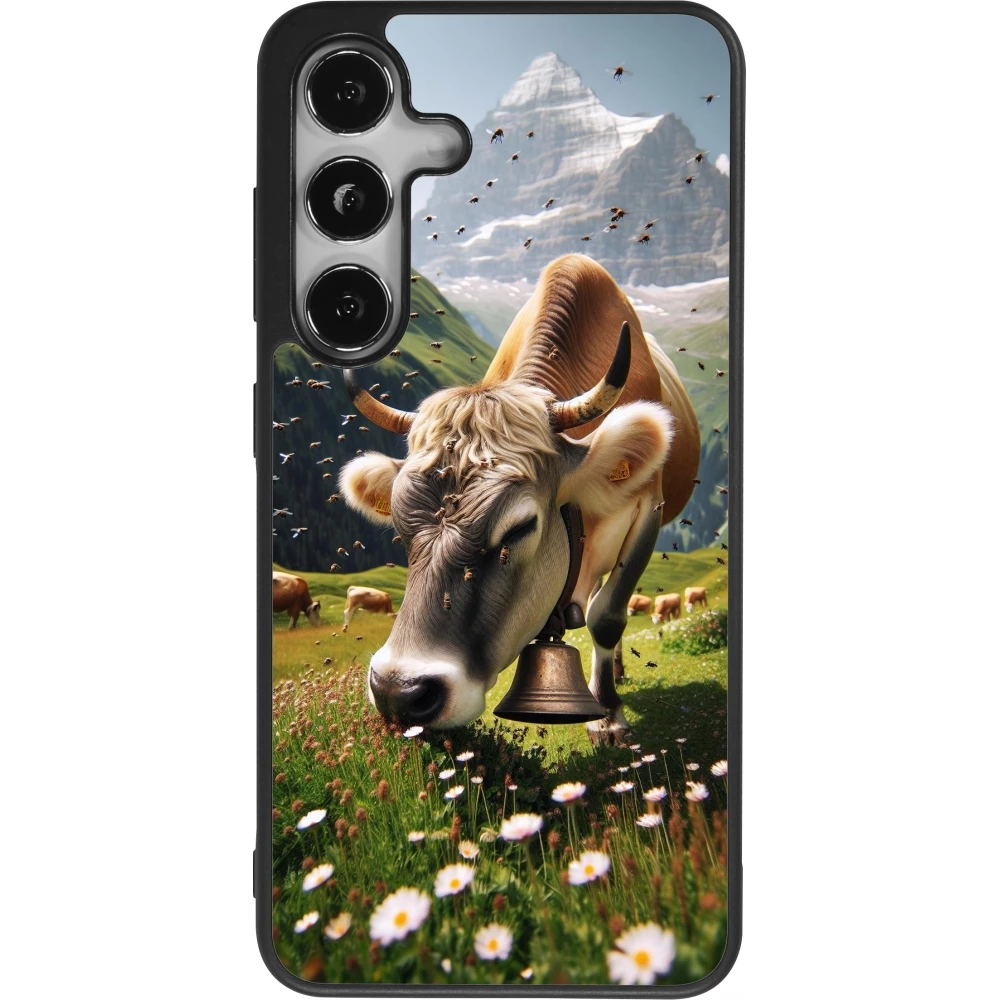 Coque Samsung Galaxy S25 - Silicone rigide noir Vache montagne Valais