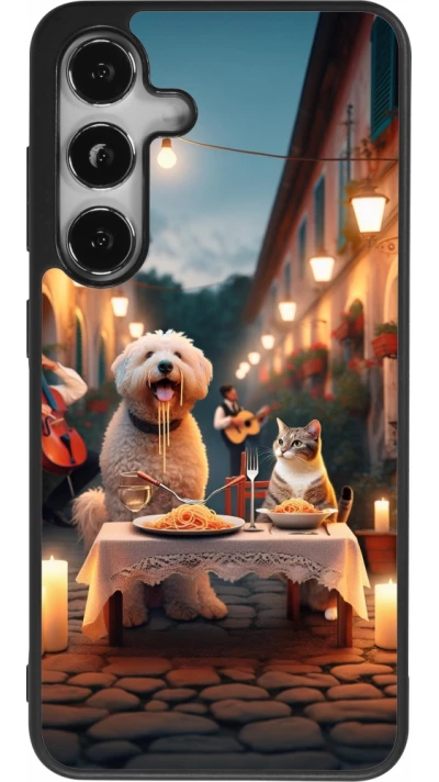 Coque Samsung Galaxy S25 - Silicone rigide noir Valentine 2024 Dog & Cat Candlelight
