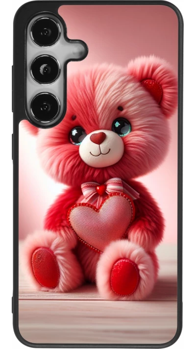 Coque Samsung Galaxy S25 - Silicone rigide noir Valentine 2024 Ourson rose