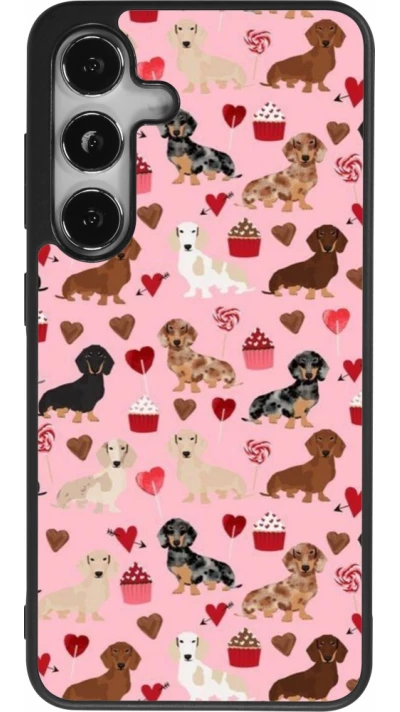 Coque Samsung Galaxy S25 - Silicone rigide noir Valentine 2024 puppy love
