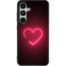 Coque Samsung Galaxy S25 - Silicone rigide noir Valentine 2023 single neon heart