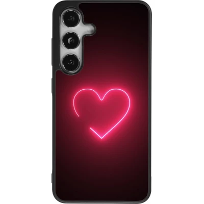 Coque Samsung Galaxy S25 - Silicone rigide noir Valentine 2023 single neon heart
