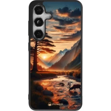 Coque Samsung Galaxy S25 - Silicone rigide noir Valley Sunset Deer Tree