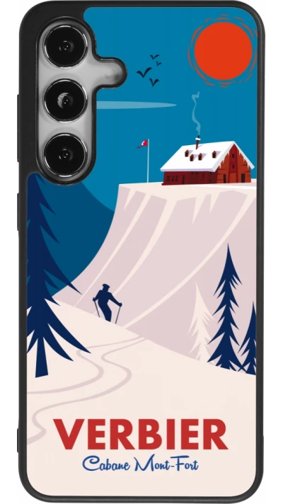 Coque Samsung Galaxy S25 - Silicone rigide noir Verbier Cabane Mont-Fort