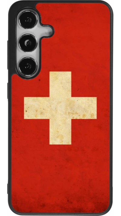 Coque Samsung Galaxy S25 - Silicone rigide noir Vintage Flag SWISS