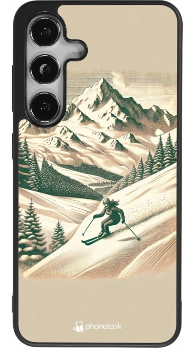 Coque Samsung Galaxy S25 - Silicone rigide noir Vintage Ski Mountain