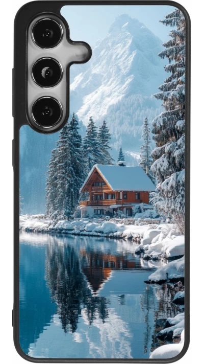 Coque Samsung Galaxy S25 - Silicone rigide noir Winter 25 Winter house forest day