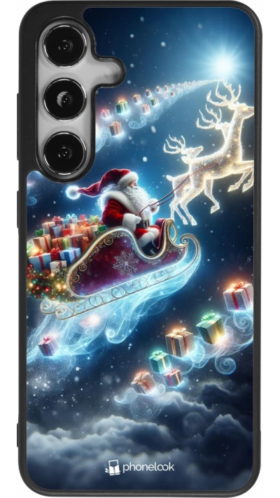 Coque Samsung Galaxy S25 - Silicone rigide noir Noël 2023 Père Noël enchanté