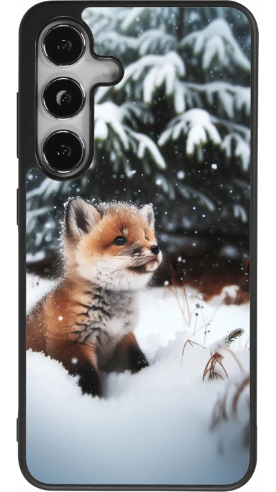 Coque Samsung Galaxy S25 - Silicone rigide noir Noël 2023 Renardeau sapin