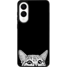 Coque Samsung Galaxy S25 Edge - Silicone rigide noir Cat Looking Up Black