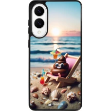 Coque Samsung Galaxy S25 Edge - Silicone rigide noir Emoji caca sur chaise longue