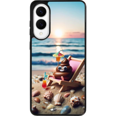 Coque Samsung Galaxy S25 Edge - Silicone rigide noir Emoji caca sur chaise longue