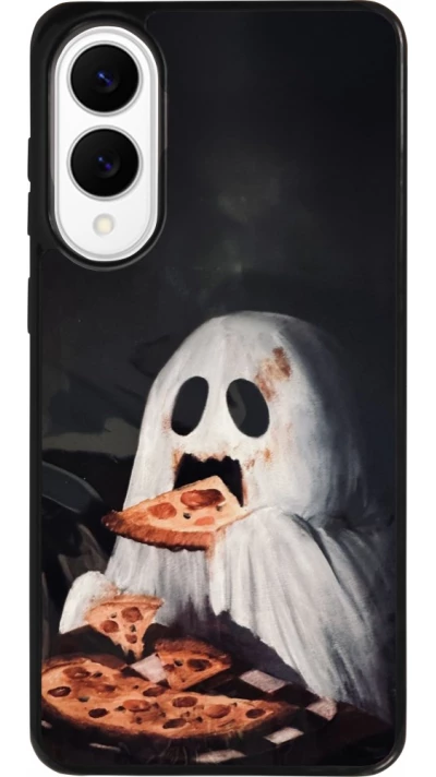 Coque Samsung Galaxy S25 Edge - Silicone rigide noir Halloween 2026 Ghost eating pizza