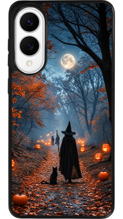 Coque Samsung Galaxy S25 Edge - Silicone rigide noir Halloween 2026 Witch with a cat