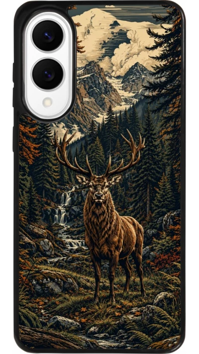 Coque Samsung Galaxy S25 Edge - Silicone rigide noir Linocut Cerf