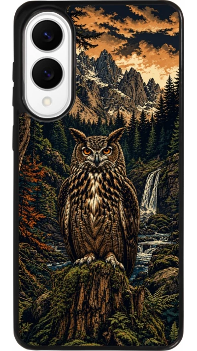 Coque Samsung Galaxy S25 Edge - Silicone rigide noir Linocut Grand-Duc