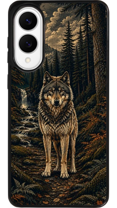 Coque Samsung Galaxy S25 Edge - Silicone rigide noir Linocut Loup