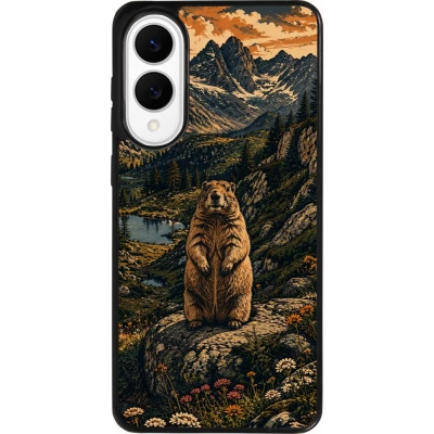 Coque Samsung Galaxy S25 Edge - Silicone rigide noir Linocut Marmotte