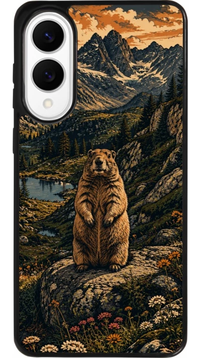 Coque Samsung Galaxy S25 Edge - Silicone rigide noir Linocut Marmotte