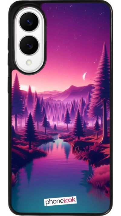 Coque Samsung Galaxy S25 Edge - Silicone rigide noir Paysage Violet-Rose