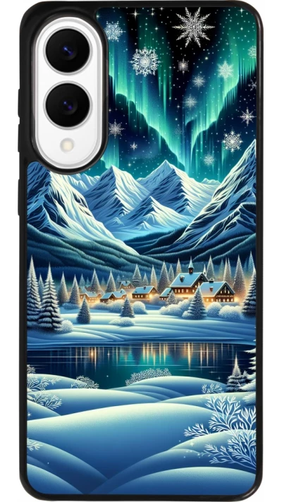 Samsung Galaxy S25 Edge Case Hülle - Silikon schwarz Verschneites Bergdorf am See in der Nacht