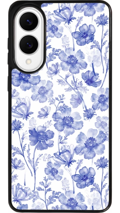 Samsung Galaxy S25 Edge Case Hülle - Silikon schwarz Spring 23 watercolor blue flowers