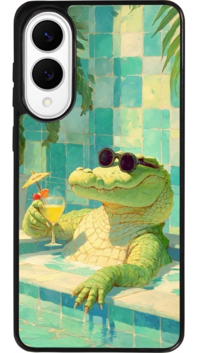 Coque Samsung Galaxy S25 Edge - Silicone rigide noir Crocodile in the swimming pool Summer 2026