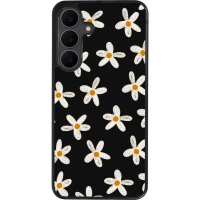 Coque Samsung Galaxy S25 FE - Silicone rigide noir Easter 2024 white on black flower