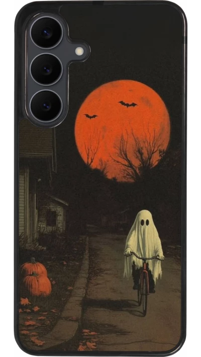 Coque Samsung Galaxy S25 FE - Silicone rigide noir Halloween 2025 Ghost on a bicycle