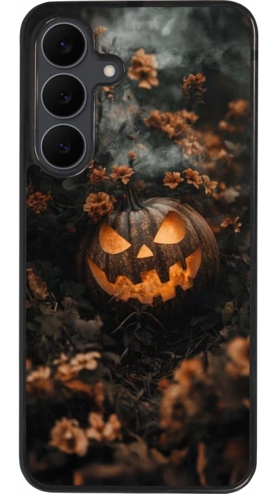 Coque Samsung Galaxy S25 FE - Silicone rigide noir Halloween 2025 Pumpkin with flowers