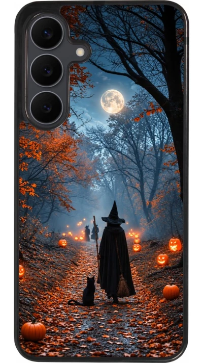 Samsung Galaxy S25 FE Case Hülle - Silikon schwarz Halloween 2026 Witch with a cat