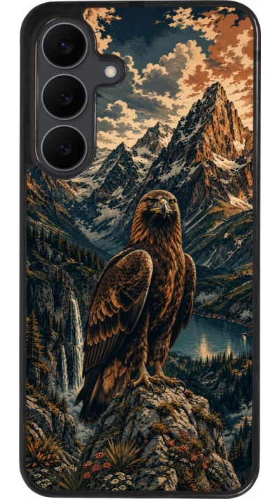 Coque Samsung Galaxy S25 FE - Silicone rigide noir Linocut Aigle Royal