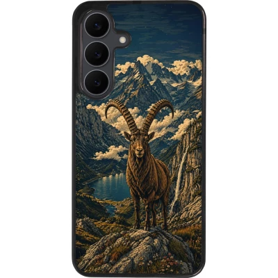 Coque Samsung Galaxy S25 FE - Silicone rigide noir Linocut Bouquetin