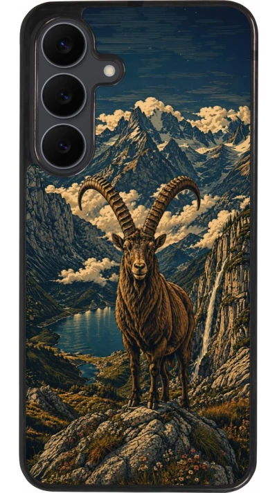 Coque Samsung Galaxy S25 FE - Silicone rigide noir Linocut Bouquetin