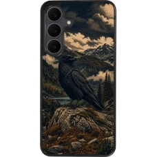 Coque Samsung Galaxy S25 FE - Silicone rigide noir Linocut Grand Corbeau
