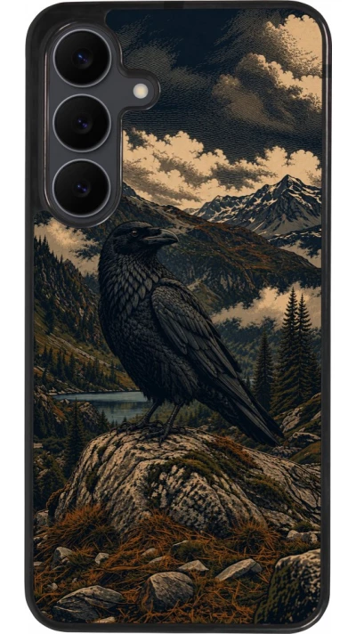 Coque Samsung Galaxy S25 FE - Silicone rigide noir Linocut Grand Corbeau
