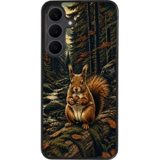 Coque Samsung Galaxy S25 FE - Silicone rigide noir Linocut Ecureuil