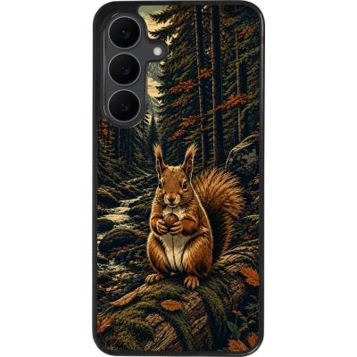 Coque Samsung Galaxy S25 FE - Silicone rigide noir Linocut Ecureuil