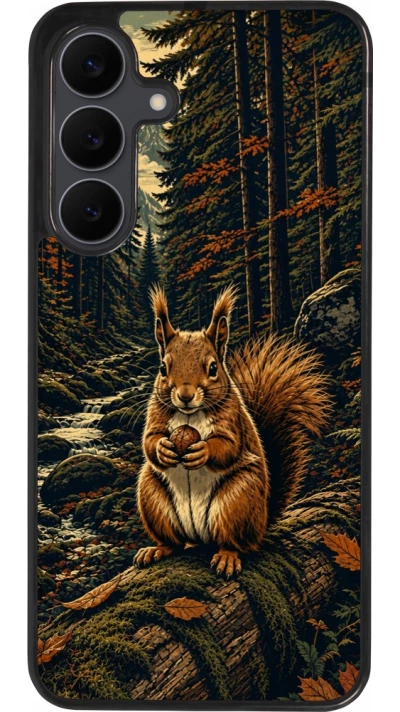 Coque Samsung Galaxy S25 FE - Silicone rigide noir Linocut Ecureuil
