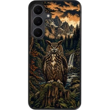 Coque Samsung Galaxy S25 FE - Silicone rigide noir Linocut Grand-Duc