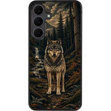 Coque Samsung Galaxy S25 FE - Silicone rigide noir Linocut Loup