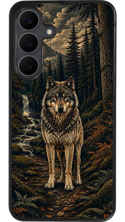 Coque Samsung Galaxy S25 FE - Silicone rigide noir Linocut Loup