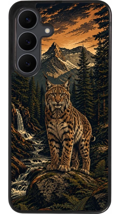 Coque Samsung Galaxy S25 FE - Silicone rigide noir Linocut Lynx