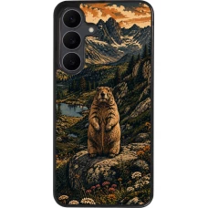 Coque Samsung Galaxy S25 FE - Silicone rigide noir Linocut Marmotte