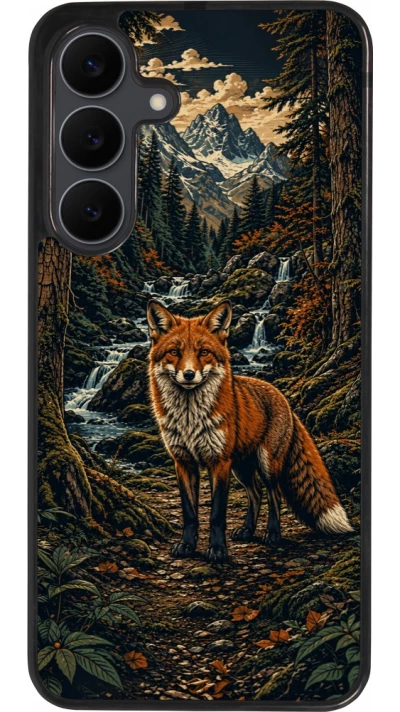 Coque Samsung Galaxy S25 FE - Silicone rigide noir Linocut Renard