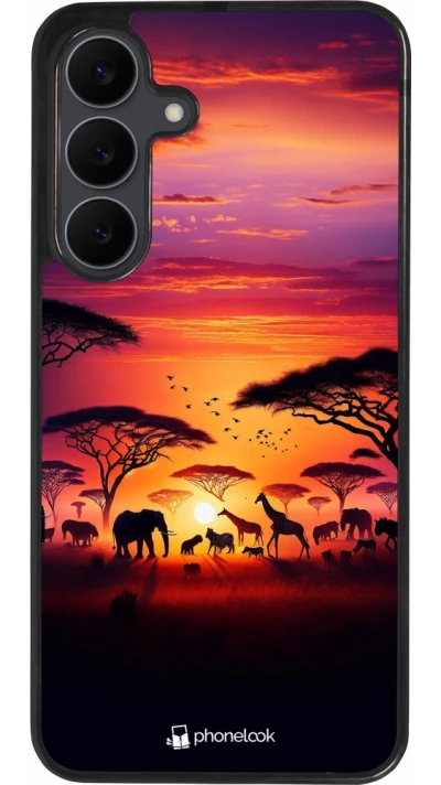 Samsung Galaxy S25 FE Case Hülle - Silikon schwarz Safari Sonnenuntergang Wildtiere