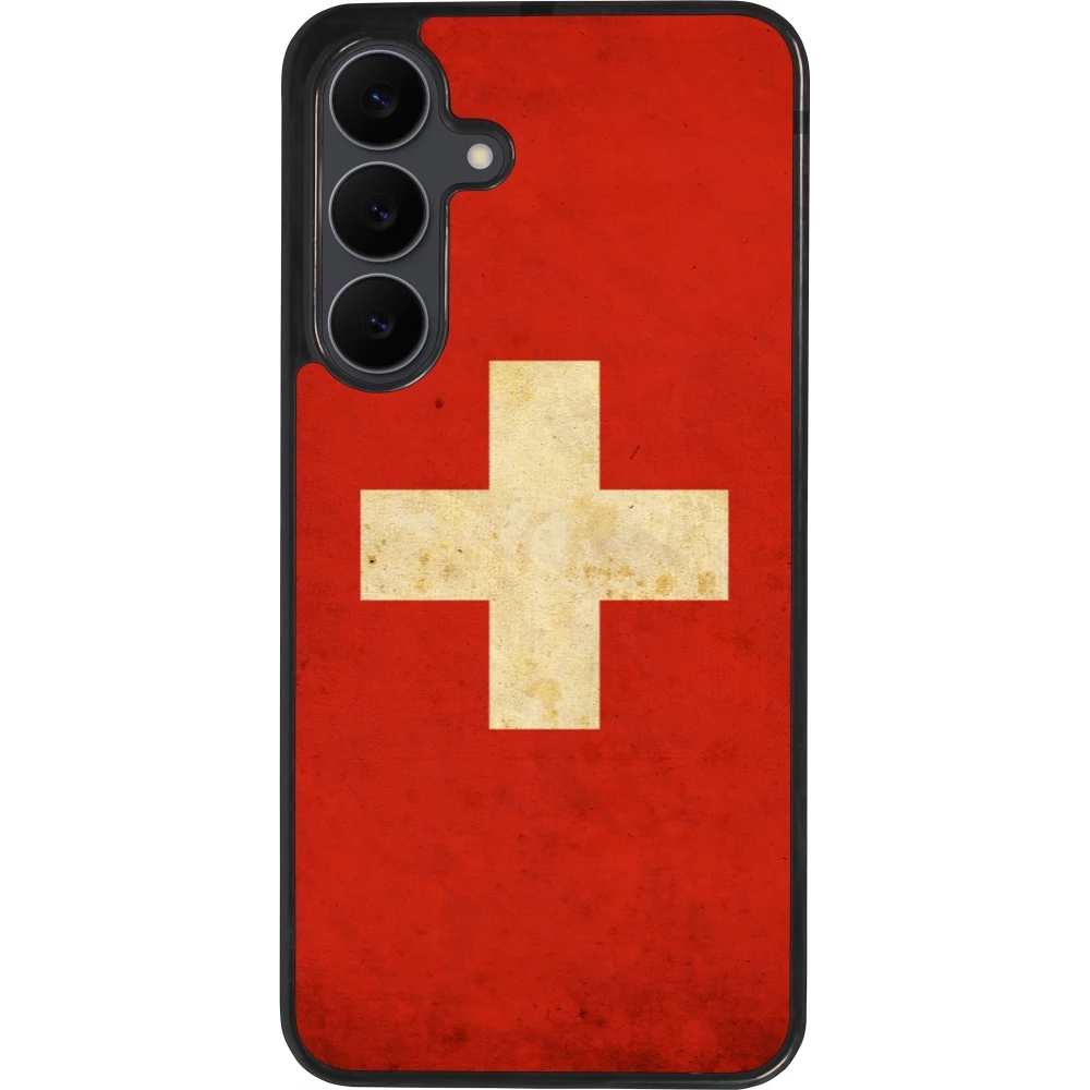 Coque Samsung Galaxy S25 FE - Silicone rigide noir Vintage Flag SWISS