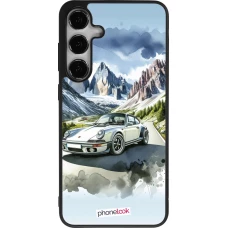Coque Samsung Galaxy S25+ - Silicone rigide noir Porsche 911 Mountain Watercolor